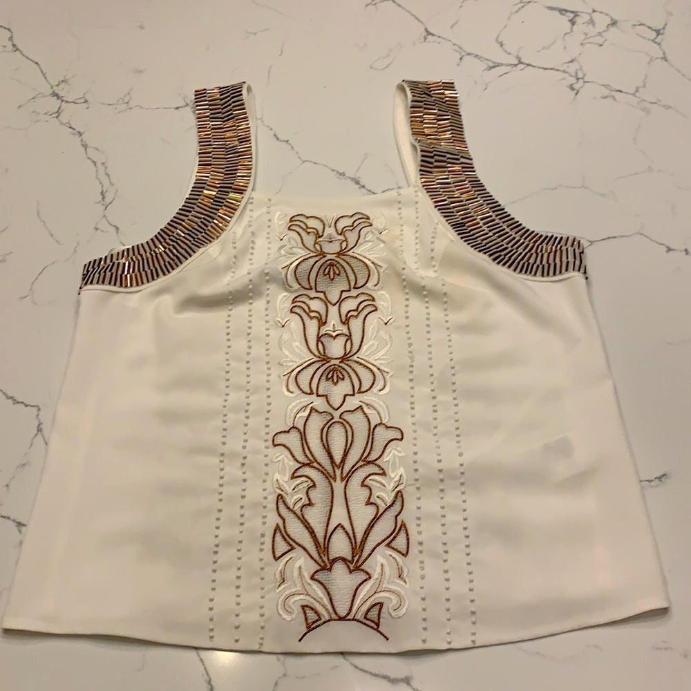 Bebe white beaded and embroidered crop top